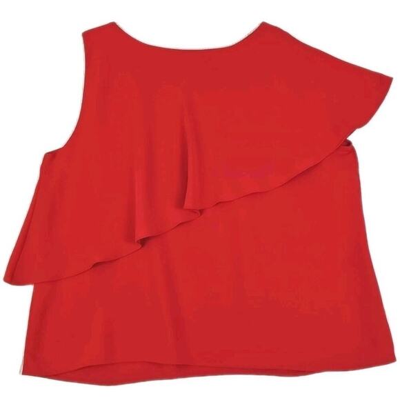 Chico's~Woman Size 4(1XL)~Coral Red Top Asymmetrical Sleeve Blouse Evening-Party - Picture 11 of 13